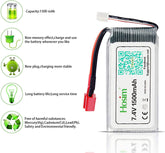 Hosim 2pcs 7.4V 1500mAh 15C T Connector Li-Polymer Rechargeable Battery Pack and 2pcs USB